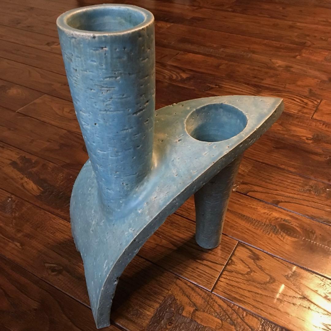 希少珍品！青緑 変形 花器 花入 花瓶 壺 飾壺 陶器 陶芸品 骨董品 古美術品