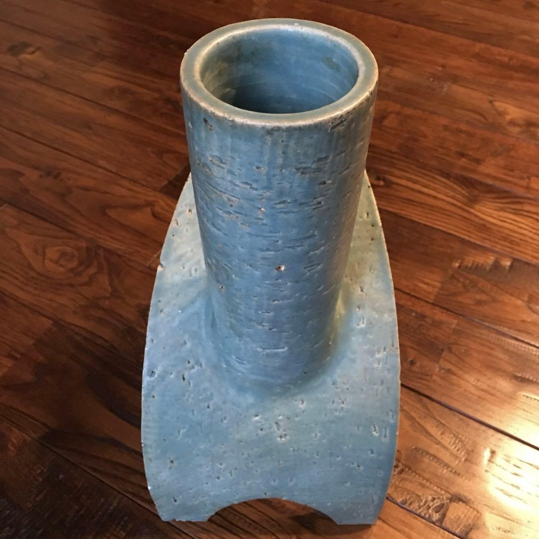 希少珍品！青緑 変形 花器 花入 花瓶 壺 飾壺 陶器 陶芸品 骨董品 古美術品