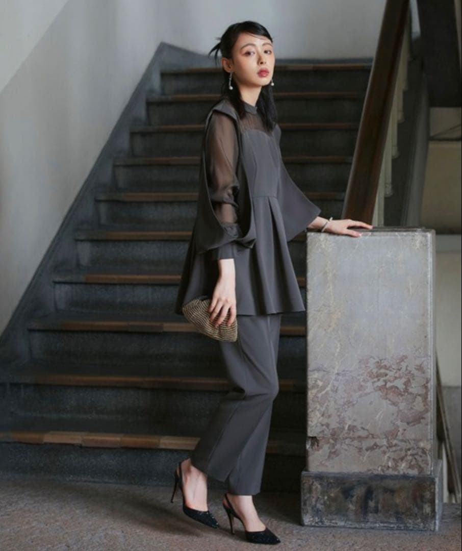 ルイルエ スリットスリーブ ペプラムトップス セットアップ 結婚式 オケージョン