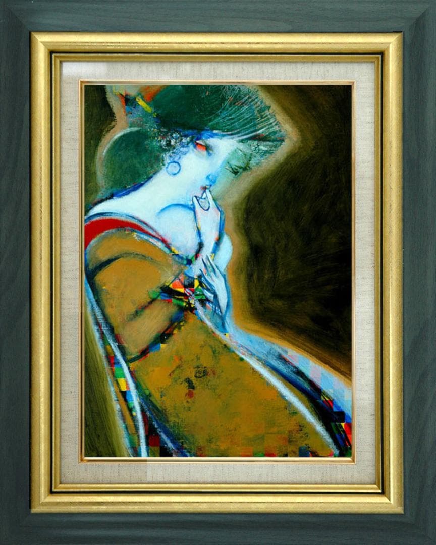 油絵 菅家令子 絵 絵画 インテリア 額付(黒) F4-080514 人物 女性