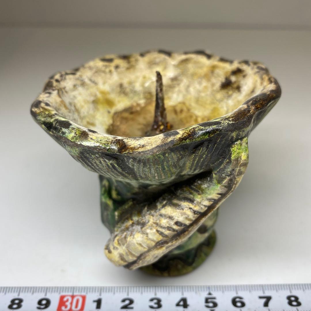 江戸中期　源内焼　蝋燭立　木箱付　長さ14.5㎝ 東Y7-0116☆2Fタルニ