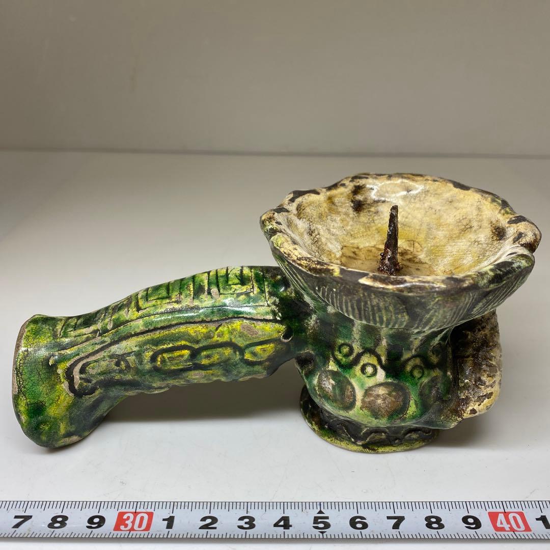 江戸中期　源内焼　蝋燭立　木箱付　長さ14.5㎝ 東Y7-0116☆2Fタルニ