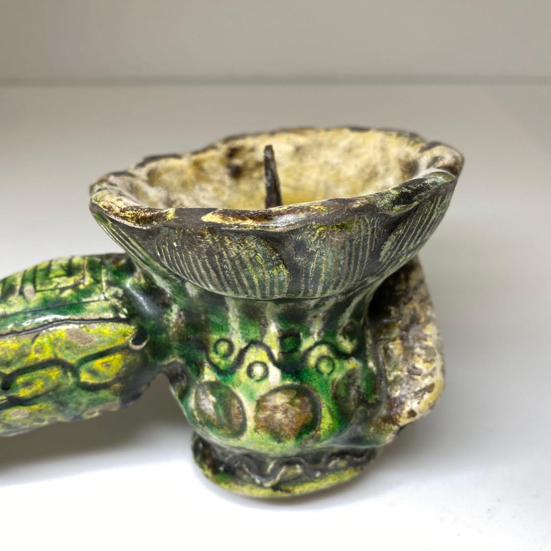 江戸中期　源内焼　蝋燭立　木箱付　長さ14.5㎝ 東Y7-0116☆2Fタルニ