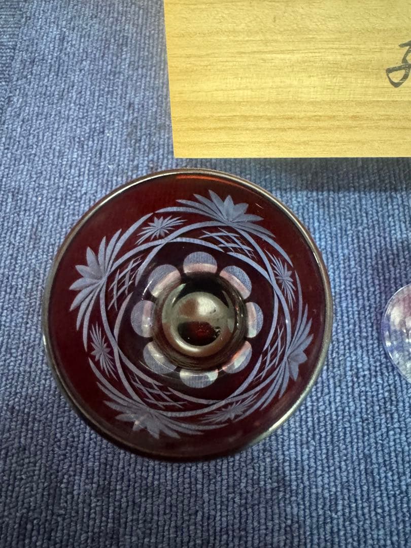 1618 色被せ　ガラス　藍切子　未使用