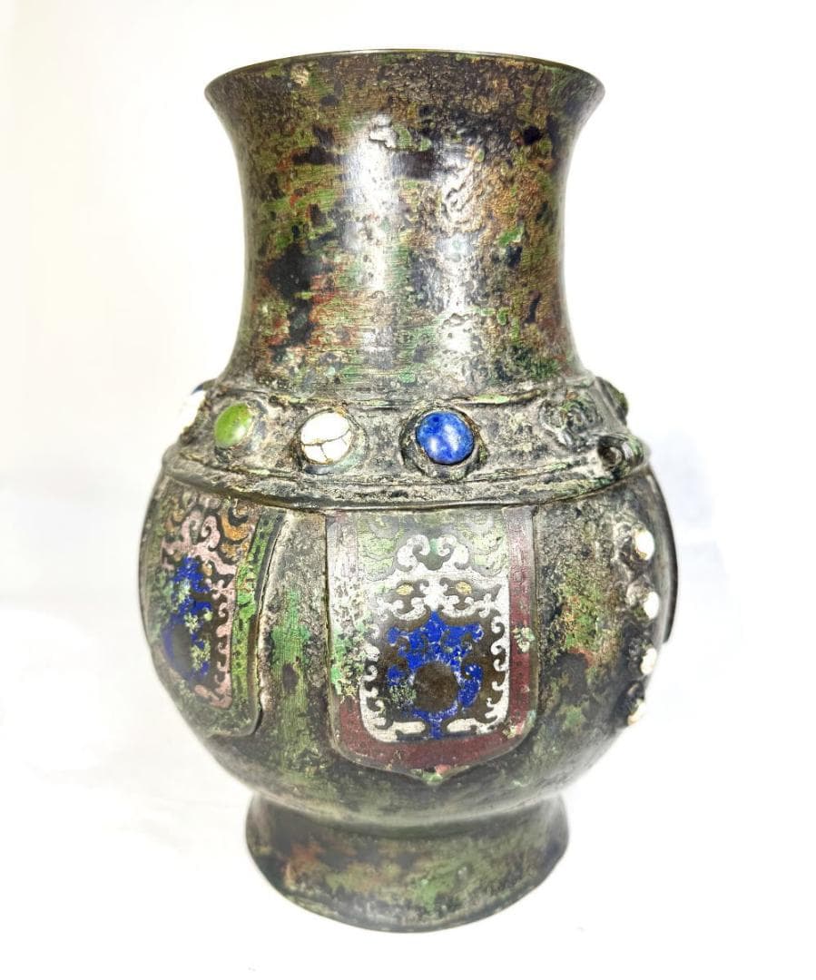 明時代 百整謹製 古銅双耳七宝壺 古美術 花瓶 ウブ品 入手困難 WWST044