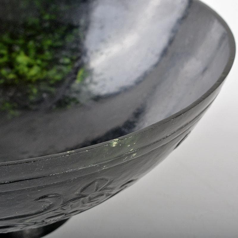 中国　玉石彫刻　花刻　鉢　唐木台付　V　R5378