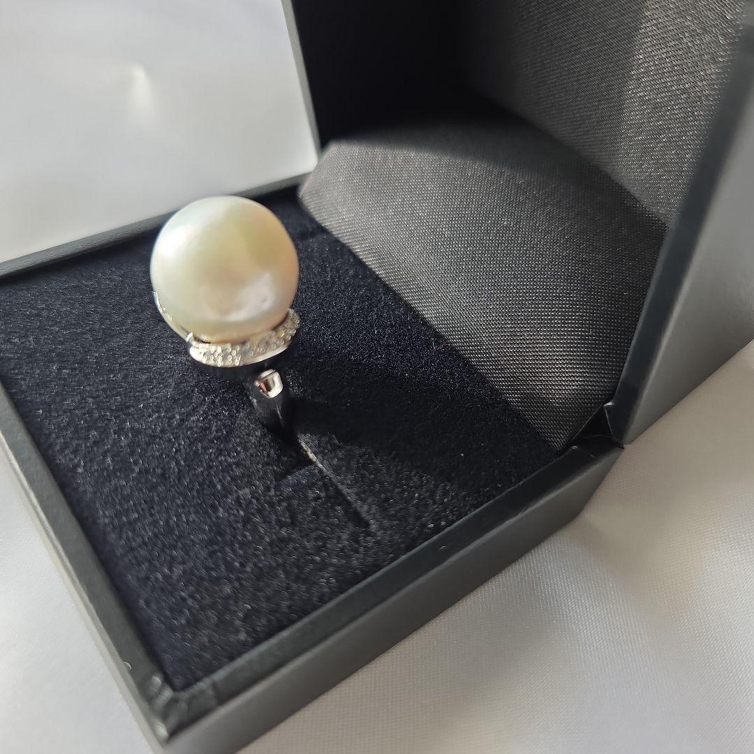 SV天然南洋白蝶真珠プラチナカラー系超大珠リング 15.62mm #14