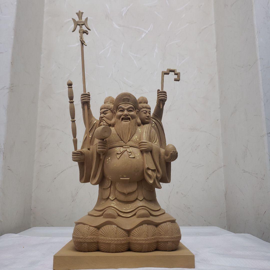 Ｂフライデー蔵出し特価仏像特上彫り香木 三面大黒天5寸立 眼入五穀豊穣 商売繁盛