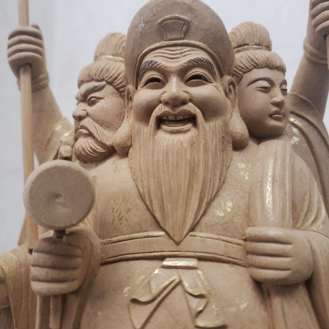 Ｂフライデー蔵出し特価仏像特上彫り香木 三面大黒天5寸立 眼入五穀豊穣 商売繁盛