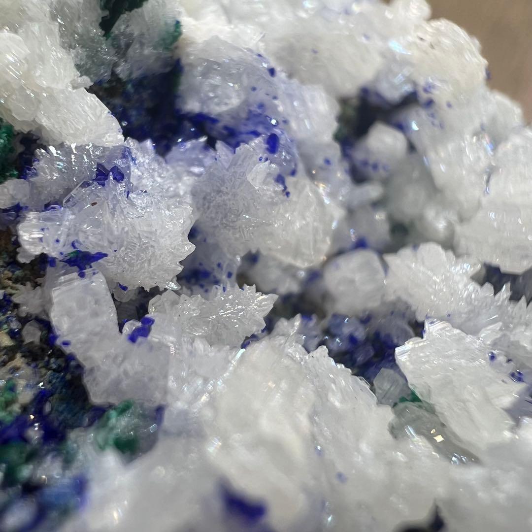 4種共生 スノーフレークセルサイト ダイオプテーズ アズライト 鉱物 標本 原石