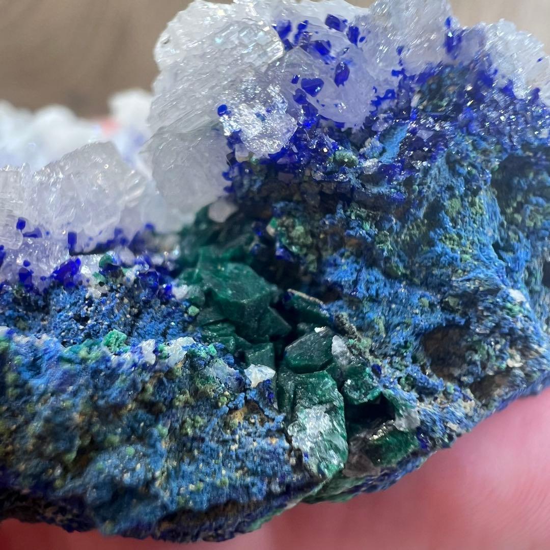 4種共生 スノーフレークセルサイト ダイオプテーズ アズライト 鉱物 標本 原石