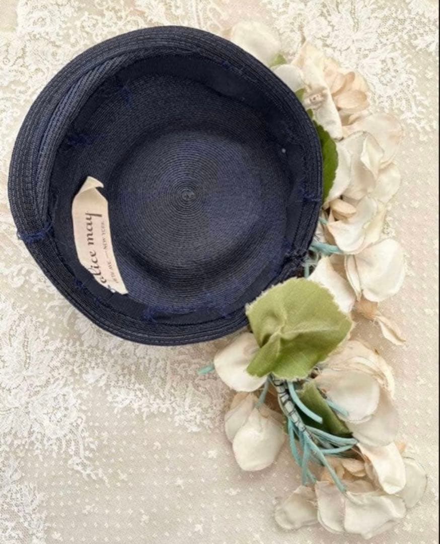 アンティークヴィンテージハットエクリュ 布花コサージュ帽子ドレスディスプレイ