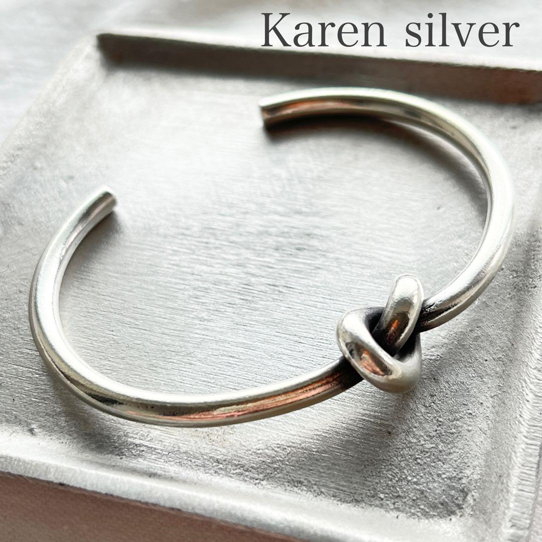 カレンシルバー バングル 結び目 太め カレン族 シルバー ブレスレット 純銀