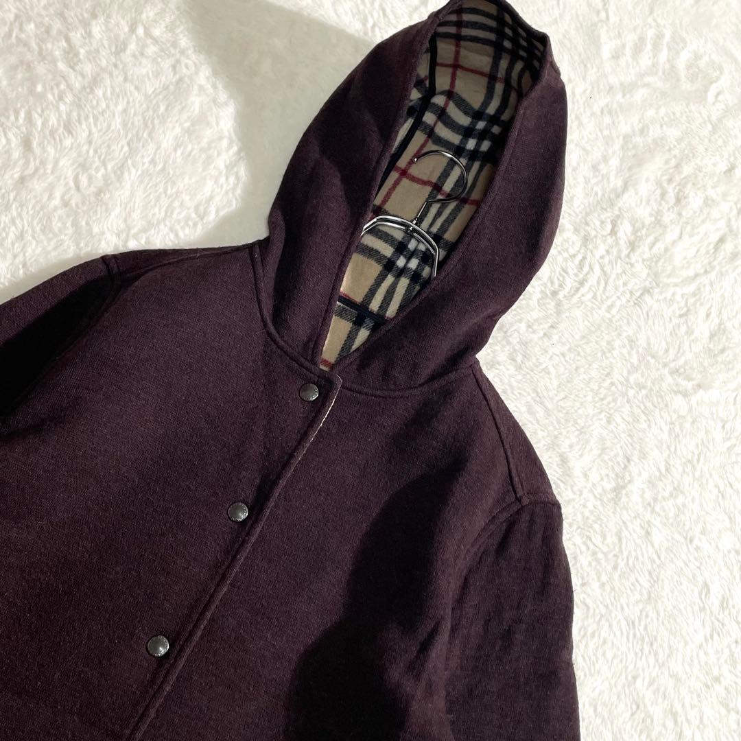 00s　バーバリーロンドン　フード付き　ウールコート　ノバチェック　M〜L相当