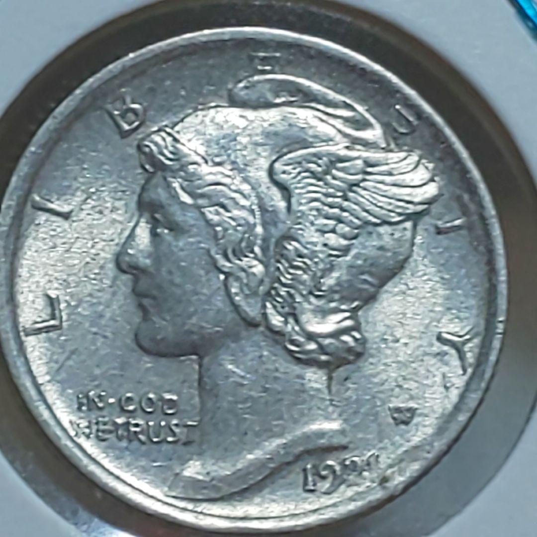 「1921年-D 」マーキュリー・ダイム 銀貨 【フルステップ・バンズ】【美品】