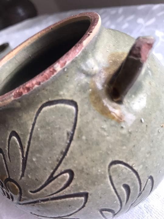 南陶窯　久場政一作　蓋、つる無し急須、茶碗　やちむん