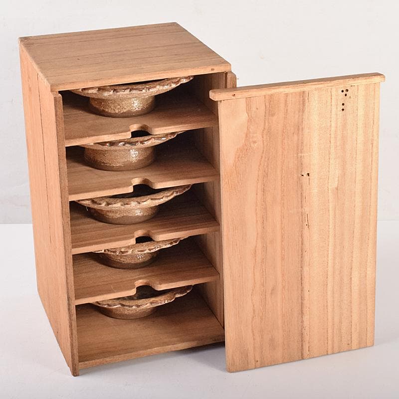 和食器　志野焼　絵志野　松文　雪輪形　菓子皿　五客　在銘　共箱　D　R7842