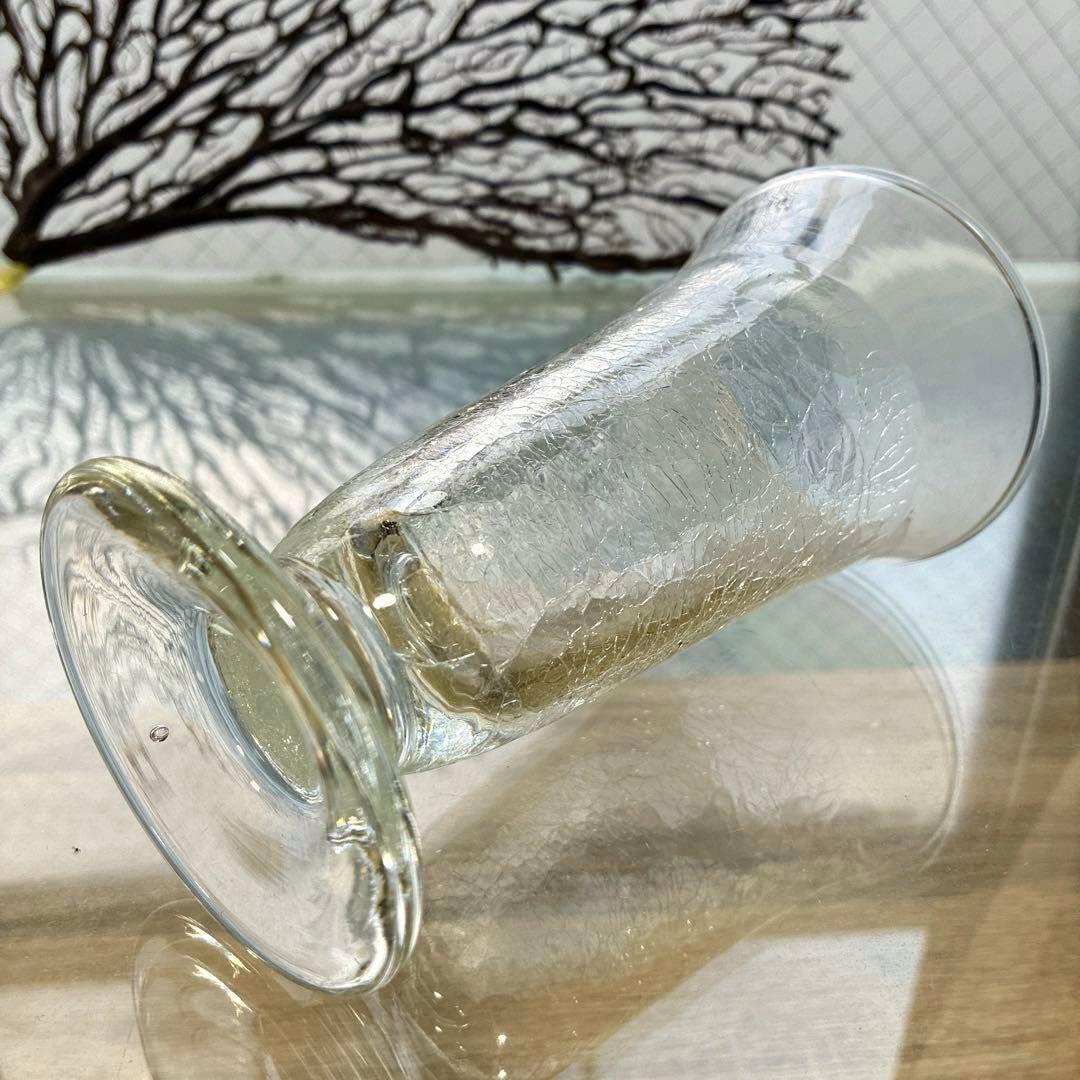 骨董　時代ガラス　希少　氷裂紋　乳白色　反り口　ラッパ型　パフェグラス１客②