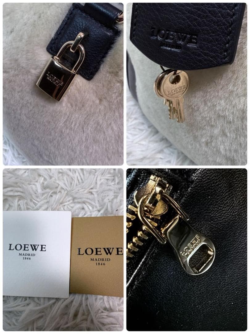 希少品 極美品 ロエベ アマソナ 36 ハンドバッグ アナグラム ムートン