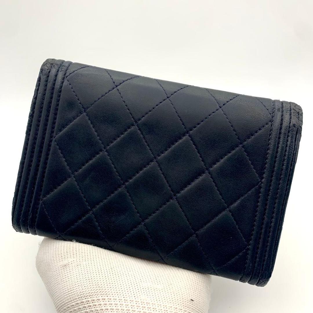 鑑定済み シャネル ボーイシャネル 財布 マトラッセ ココマーク レザー ラム