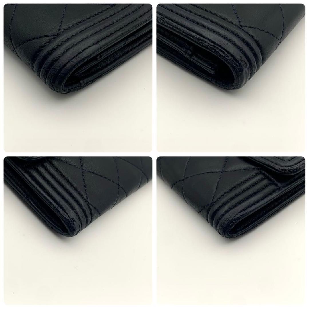 鑑定済み シャネル ボーイシャネル 財布 マトラッセ ココマーク レザー ラム