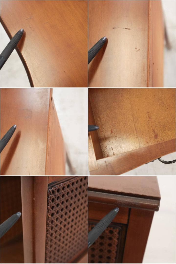 値下イタリア製クラシカル家具 猫脚 籐編み コンソールテーブル チェスト 飾り台