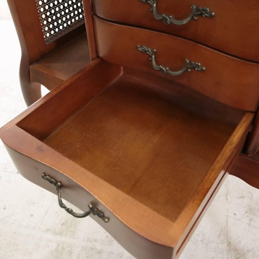 値下イタリア製クラシカル家具 猫脚 籐編み コンソールテーブル チェスト 飾り台