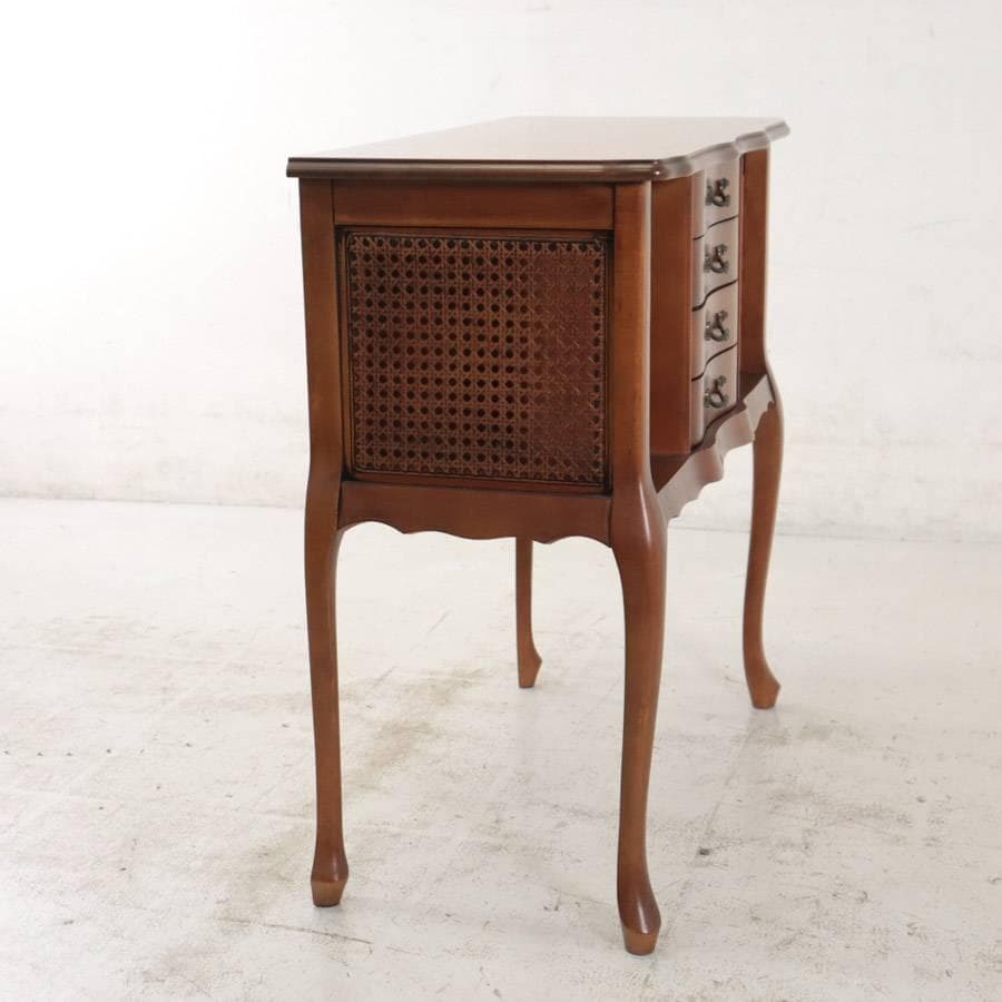 値下イタリア製クラシカル家具 猫脚 籐編み コンソールテーブル チェスト 飾り台