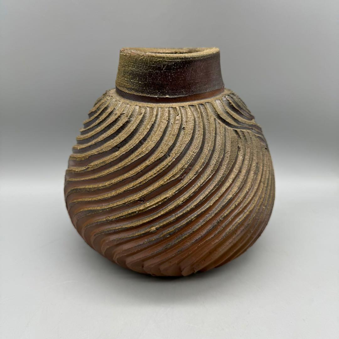 【備前焼 柴岡紘一　扁壺　共箱】花入　骨董　アンティーク　インテリア