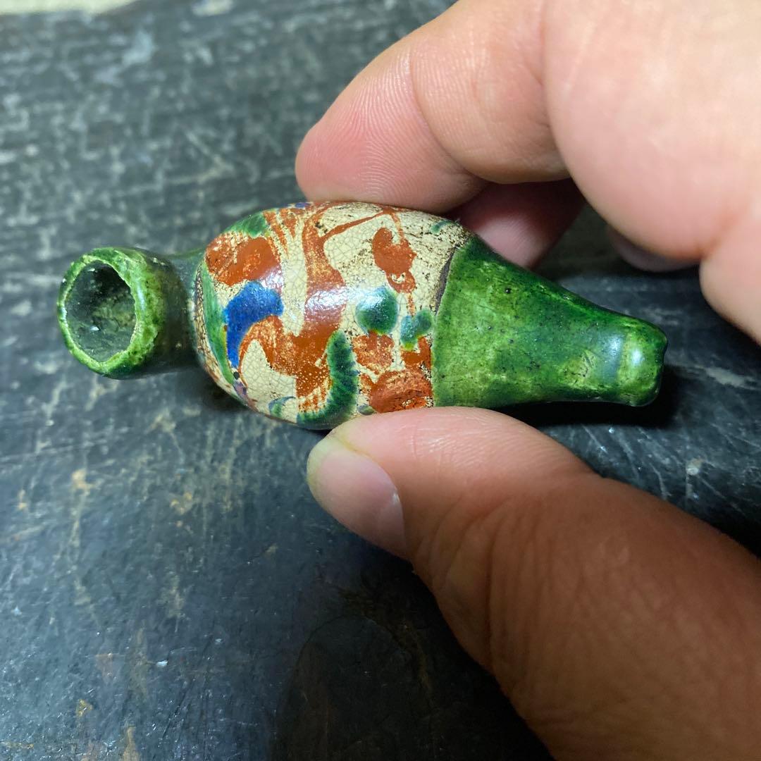 古清水焼　珍品キセル型根付