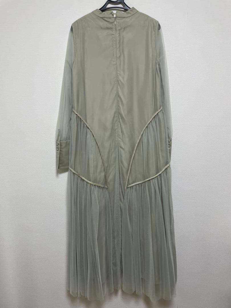 チュールパイピングAラインドレス　Mサイズ　グリーン　結婚式マタニティドレス