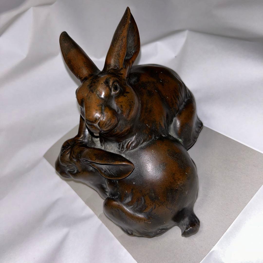 兎 うさぎ 金工 唐金？ 文鎮 干支 置物 オブジェ
