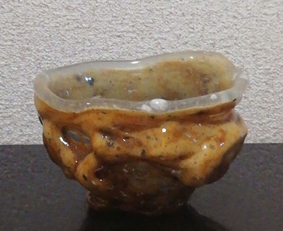 稲嶺盛吉作　琉球ガラス　瑠璃礁　茶碗　共箱　略歴付　茶道具