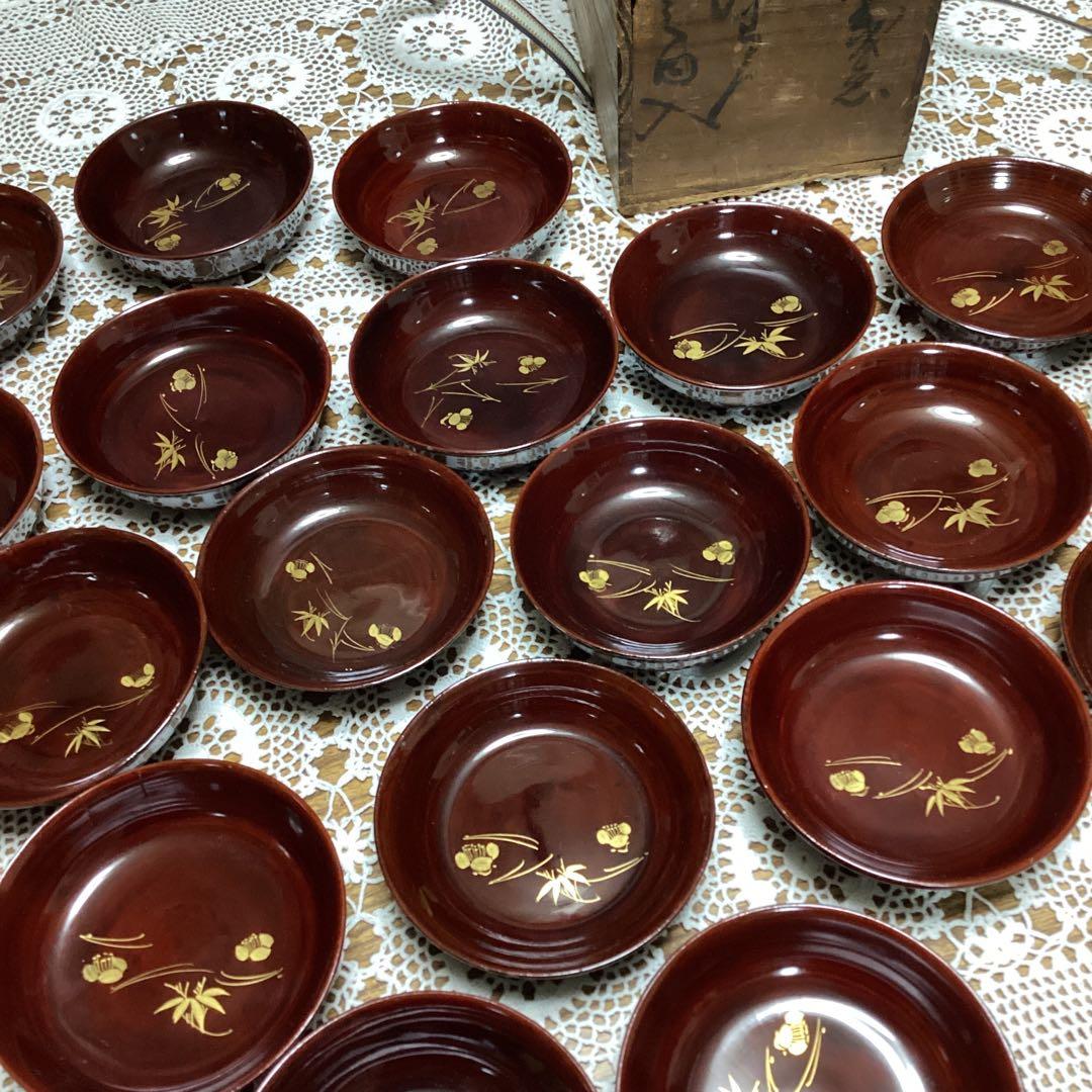 k2f27 漆器 皿セット 20枚 金色花模様