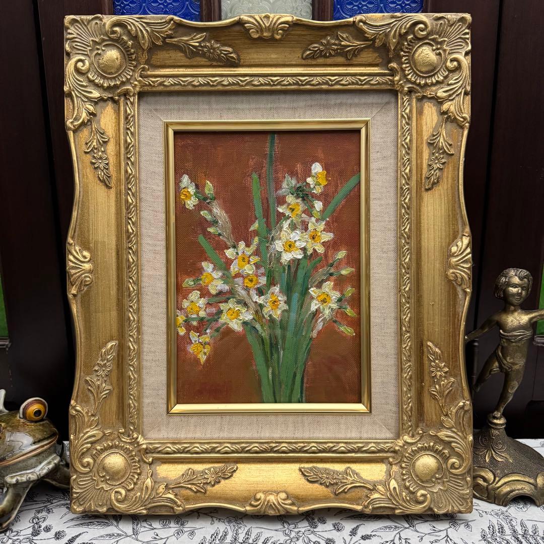 「水仙」 絵画 油絵 油彩 アンティーク