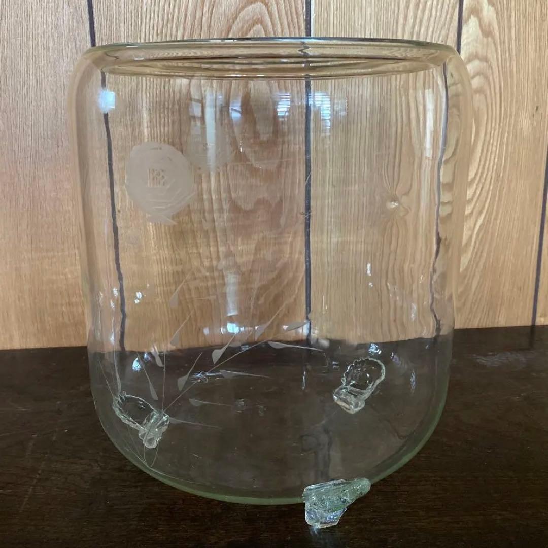 アンティークガラス瓶 切子 脚付き 金魚鉢 レトロ 花柄