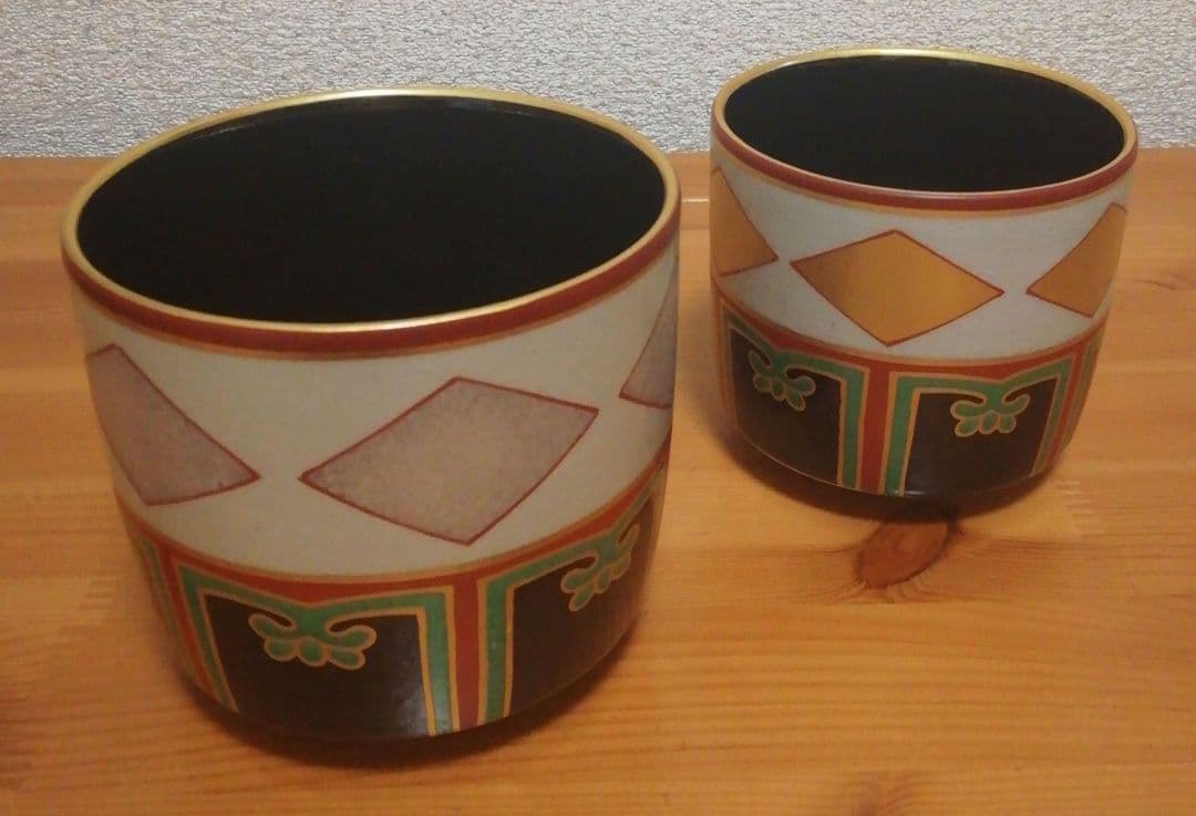 大徳寺書付　作家物　仁清写　色絵　金銀菱　茶碗　共箱　一双　茶道具