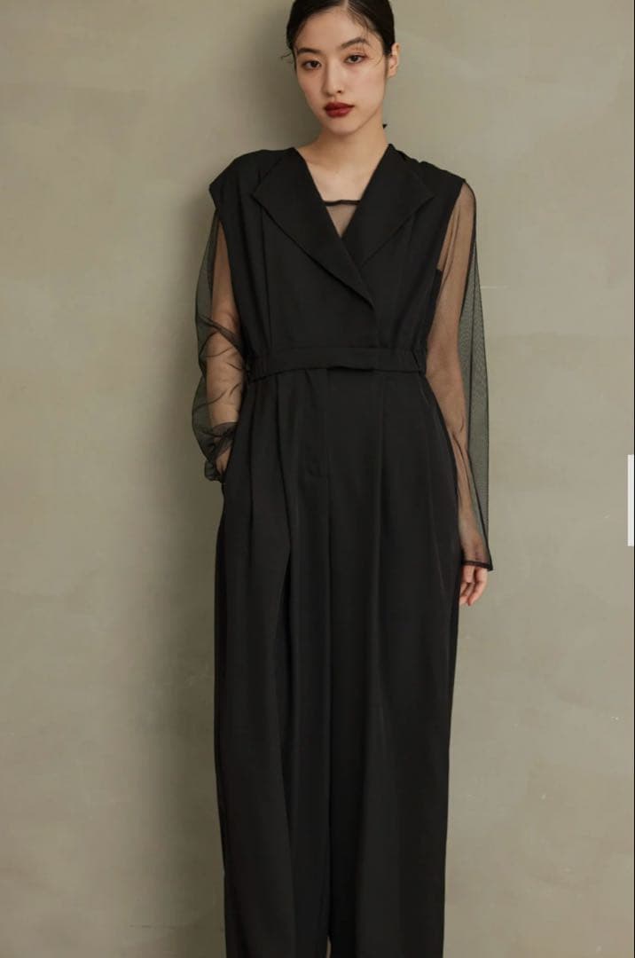 スタンドアウトカラーオールインパンツ パンツドレス L ブラック