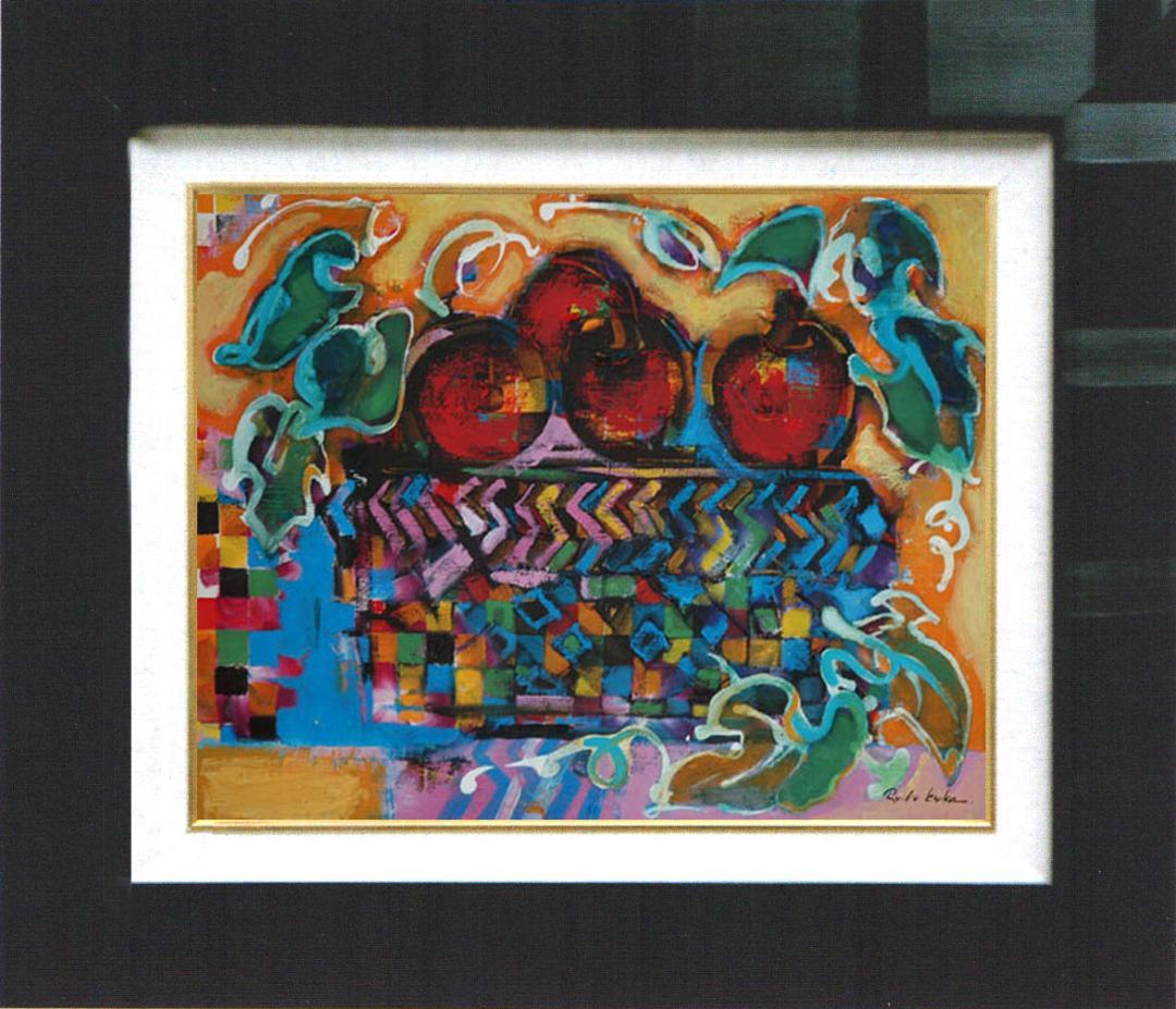 油絵 菅家令子 絵 絵画インテリア 額付(黒) 油絵 uF6-051110 果物