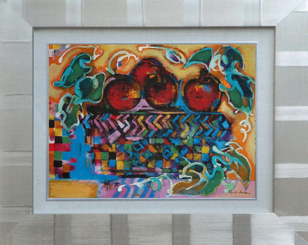 油絵 菅家令子 絵 絵画インテリア 額付(黒) 油絵 uF6-051110 果物