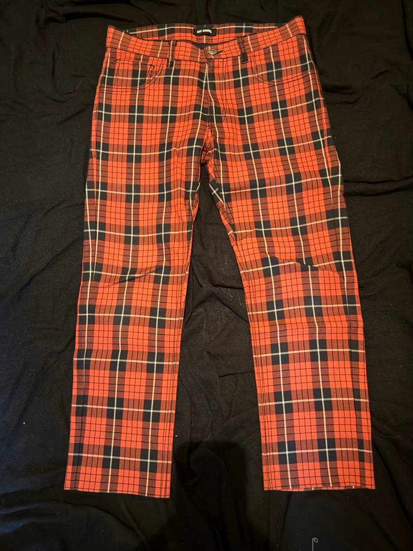 RAF SIMONS 18ss 赤黒　チェックパンツ