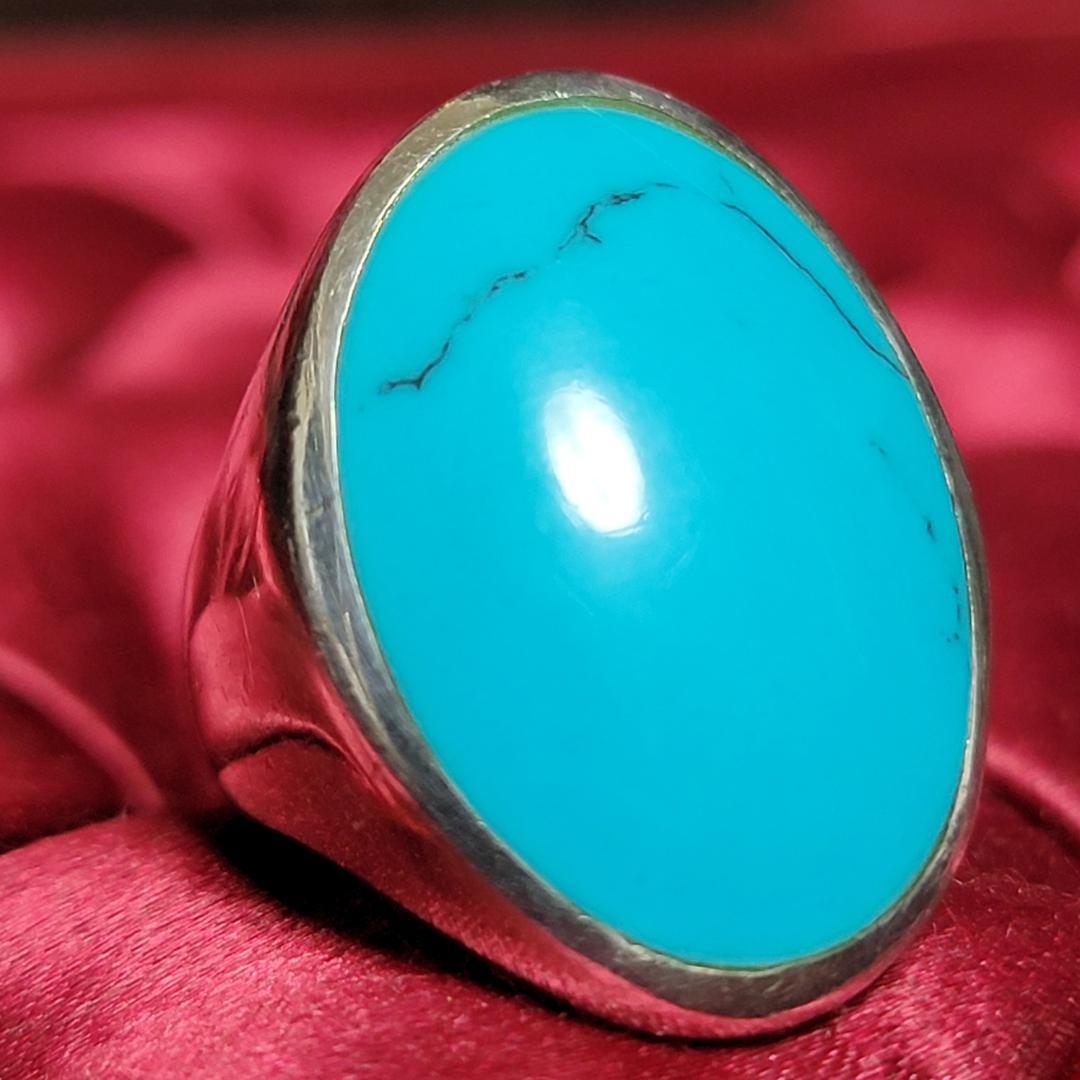 ビンテージ ターコイズカボションのシルバーリング シルバー925 約10.5号
