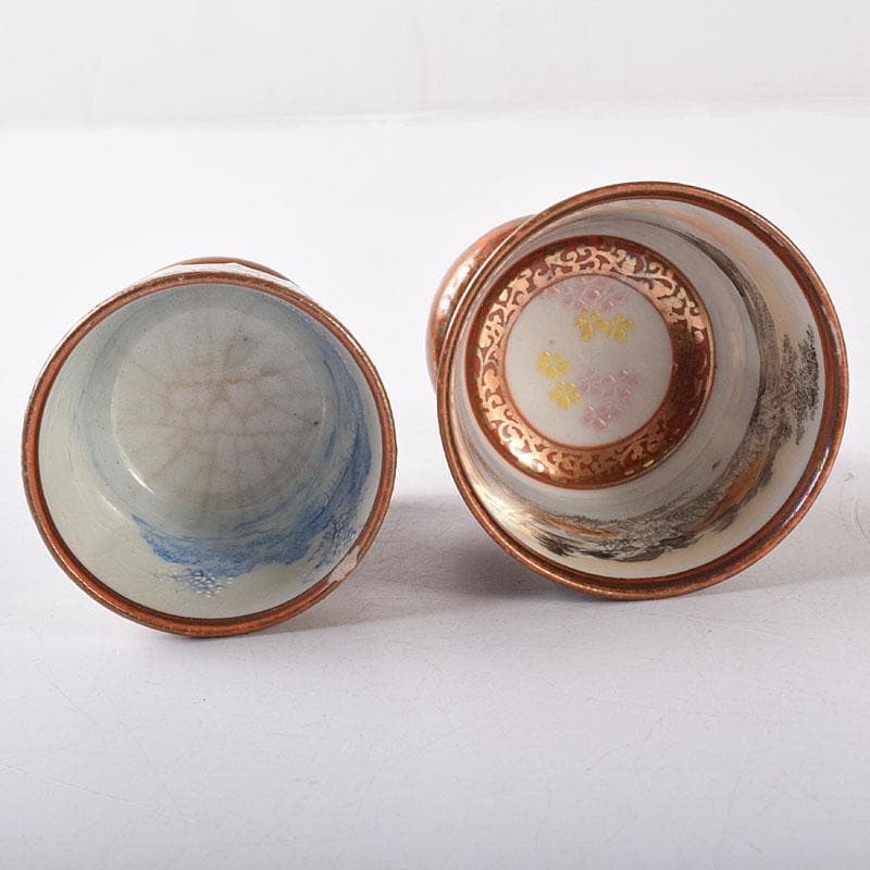 九谷焼　大日本九谷製　色絵金彩　鶴文　山水人物文　酒杯　2点まとめて　C7345