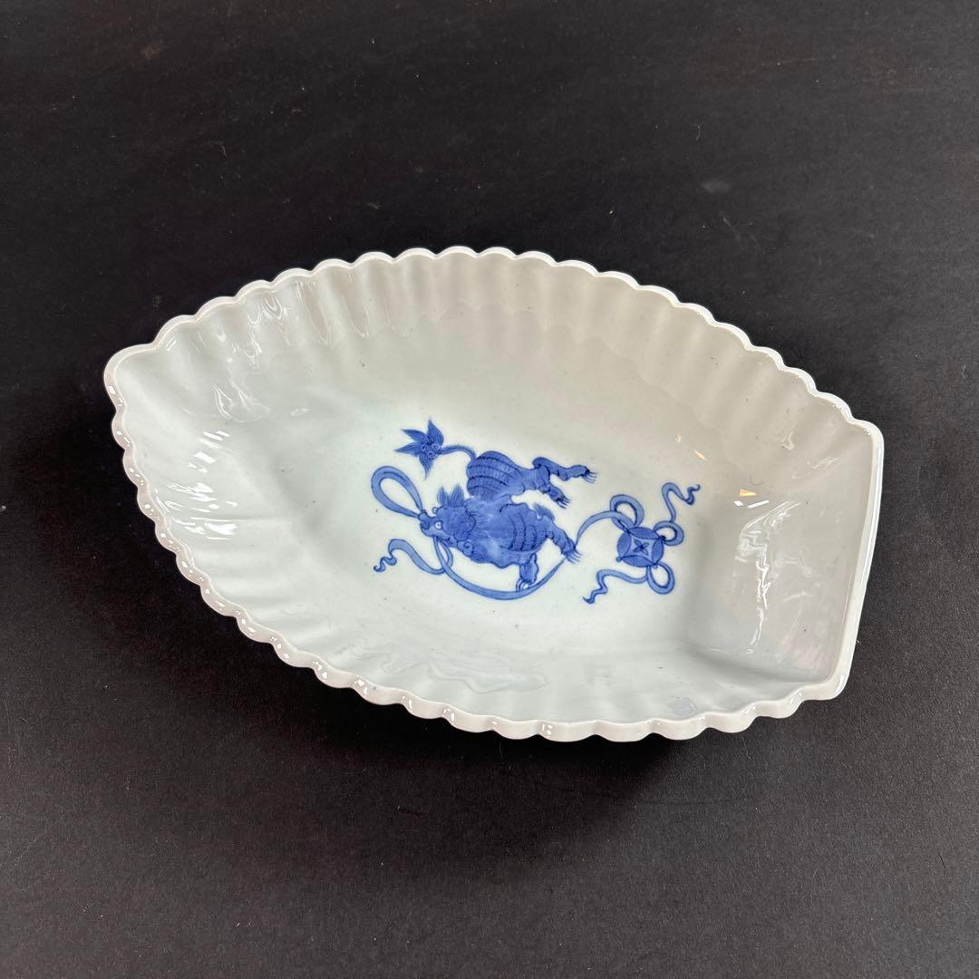 15 セール　船型　獅子　唐草　皿　飾り皿　古伊万里　染付