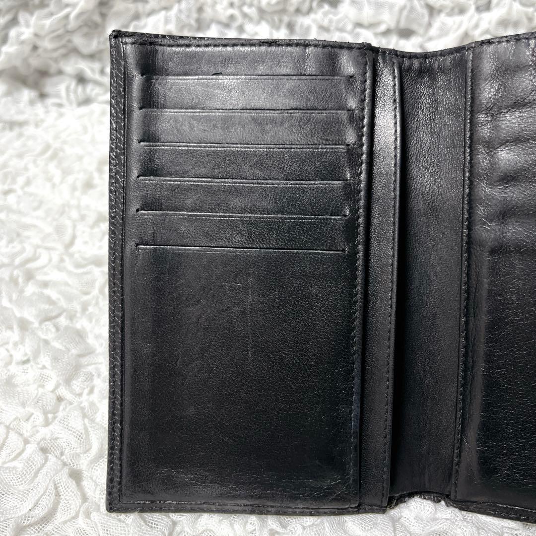 CHANEL ブラック　レザー 三つ折り財布　キャビアスキン　ギャランティカード