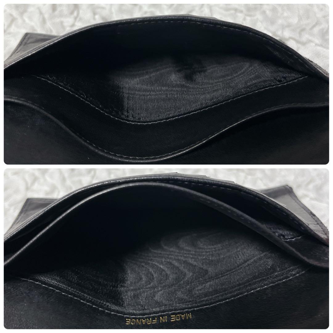 CHANEL ブラック　レザー 三つ折り財布　キャビアスキン　ギャランティカード