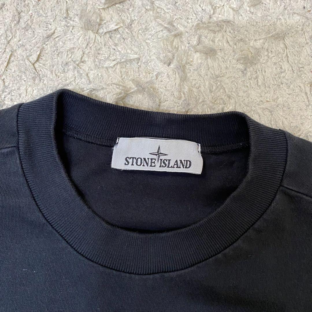 ストーンアイランド　長袖Tシャツ　ロゴワッペン　ブラック　S