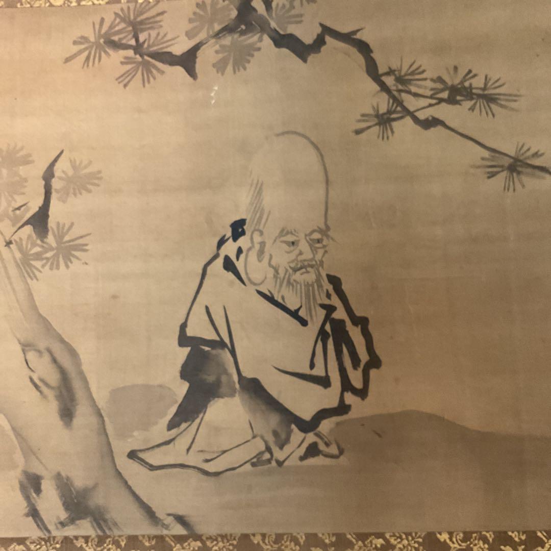 狩野永真【狩野安信】 絹本彩色 【 寿老人之図 】落款 大日本名家全書