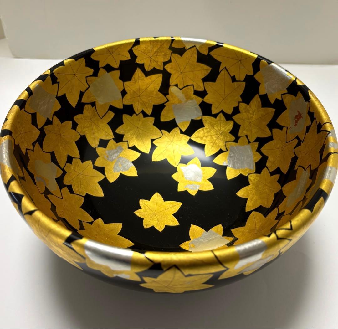 高級漆器　京都　アソベ　紅葉蒔絵　菓子鉢　深鉢　少々難あり　未使用