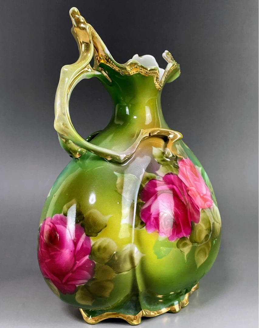 【美品】オールドノリタケ 22.8㎝ 薔薇文花瓶 金彩 バラ図 ばら 水差し